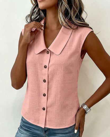 CAMISA SIN MANGAS CUELLO DE LINO Y ALGODÓN