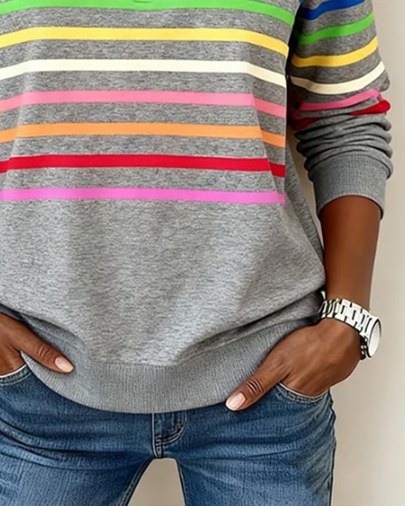 SUDADERA CON CUELLO CON CREMALLERA CON MITAD CON RAYAS ARCOÍRIS MODERNO