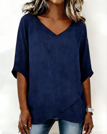TOP BAJO ASIMÉTRICO LISO CUELLO DE V