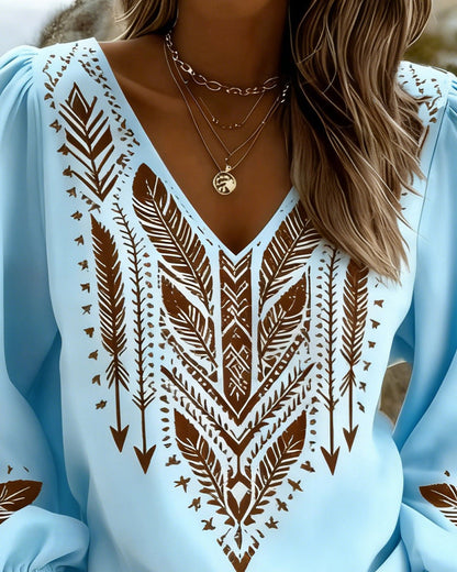 BLUSA MANGA ABULLONADA CUELLO DE V CORTE HOLGADO