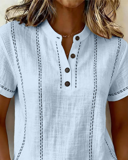CAMISETA MODERNO CASUAL BOTÓN CUELLO DE V