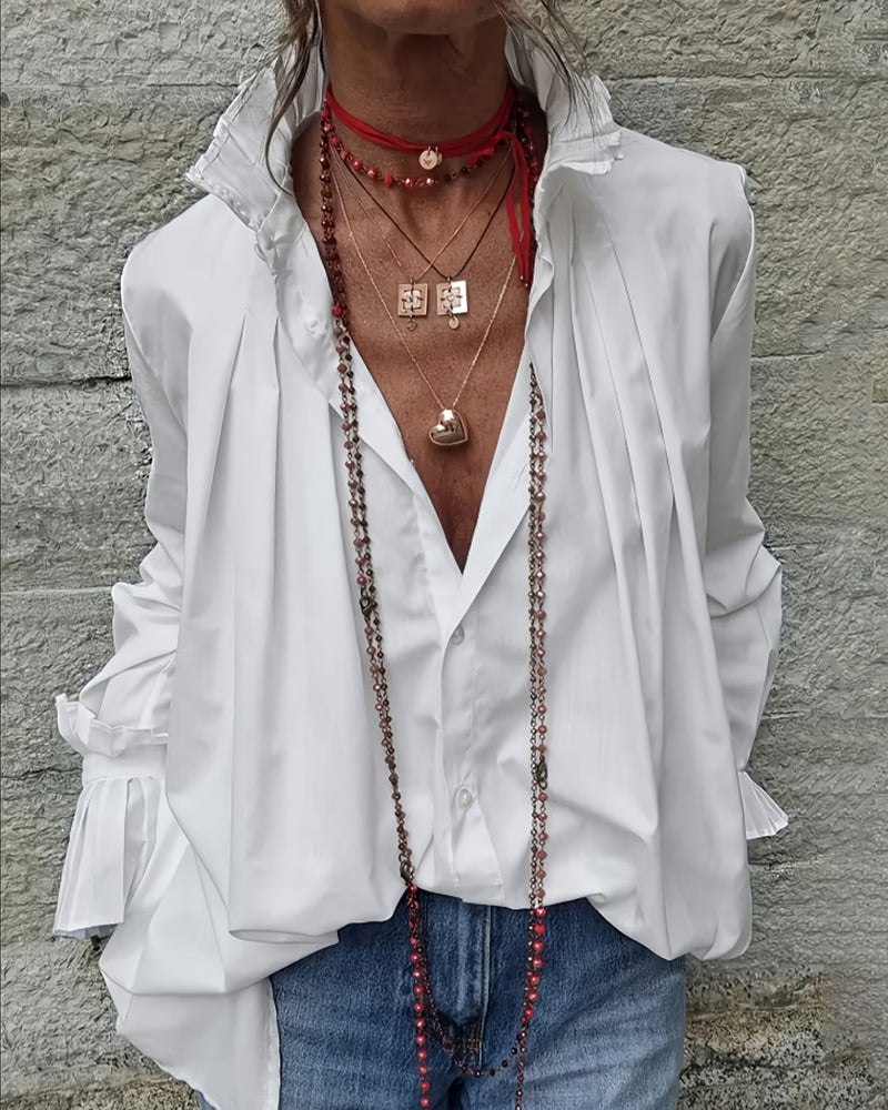 CAMISA PLISADO CUELLO MANDARÍN DE DISEÑO MODERNO