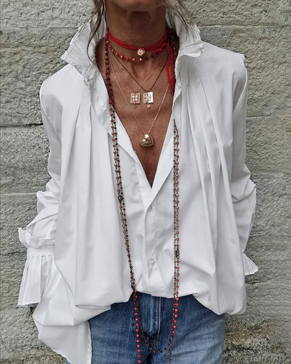 CAMISA PLISADO CUELLO MANDARÍN DE DISEÑO MODERNO