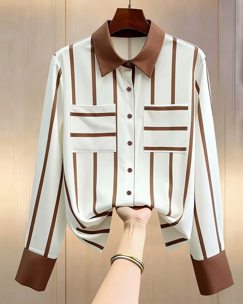 CAMISA A RAYAS BOLSILLO SATÉN CASUAL