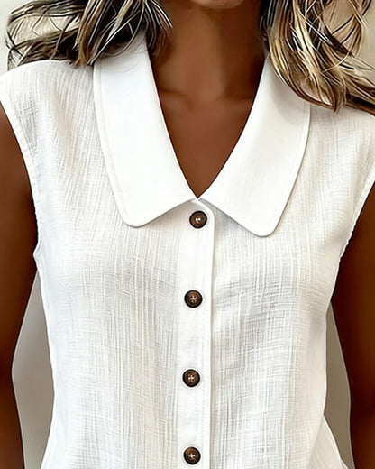 CAMISA SIN MANGAS CUELLO DE LINO Y ALGODÓN