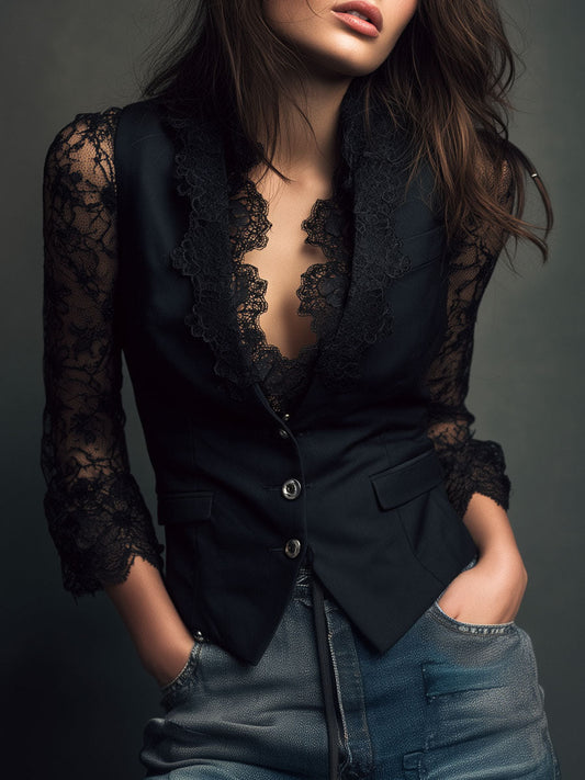 NOÉMI | TOP TIPO BLAZER CON MANGAS SEMITRANSPARENTES