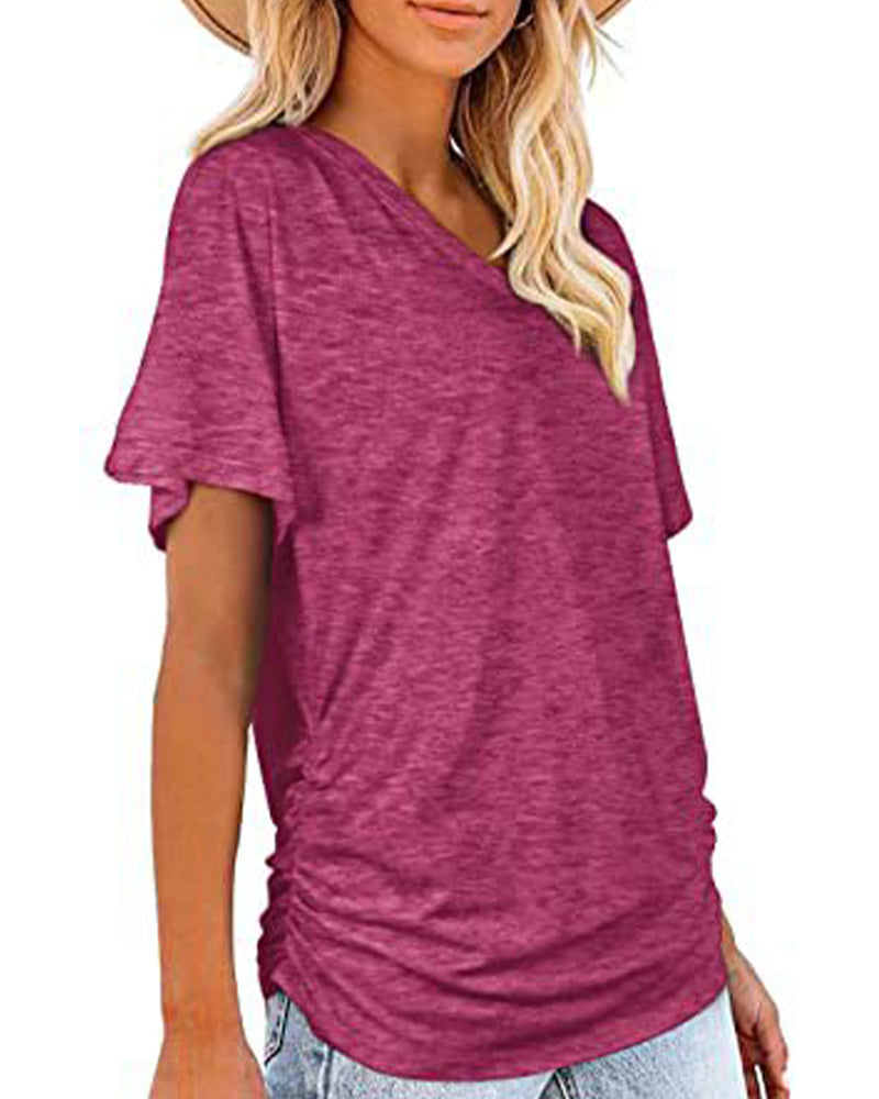 CAMISETA PLISADO LISO CUELLO DE V