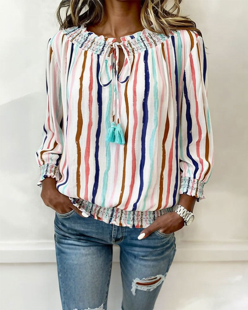 BLUSA BLOQUES DE COLOR RAYAS CORDÓN