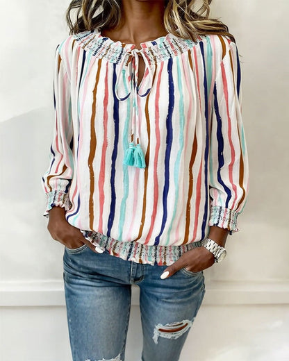 BLUSA BLOQUES DE COLOR RAYAS CORDÓN