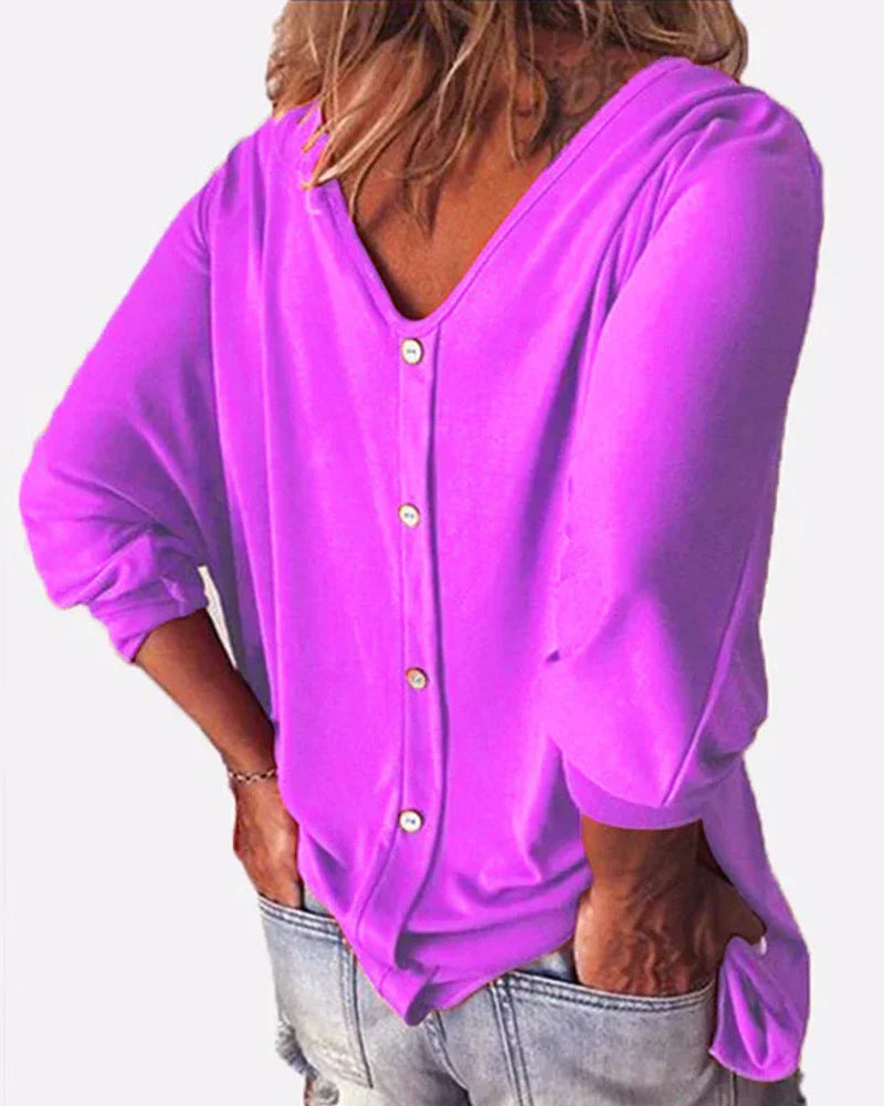 TOP CUELLO DE V ABOTONADO DE LA ESPALDA MANGAS 3/4
