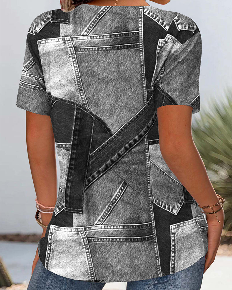BLUSA VINTAGE DENIM CONTRASTE CALADA
