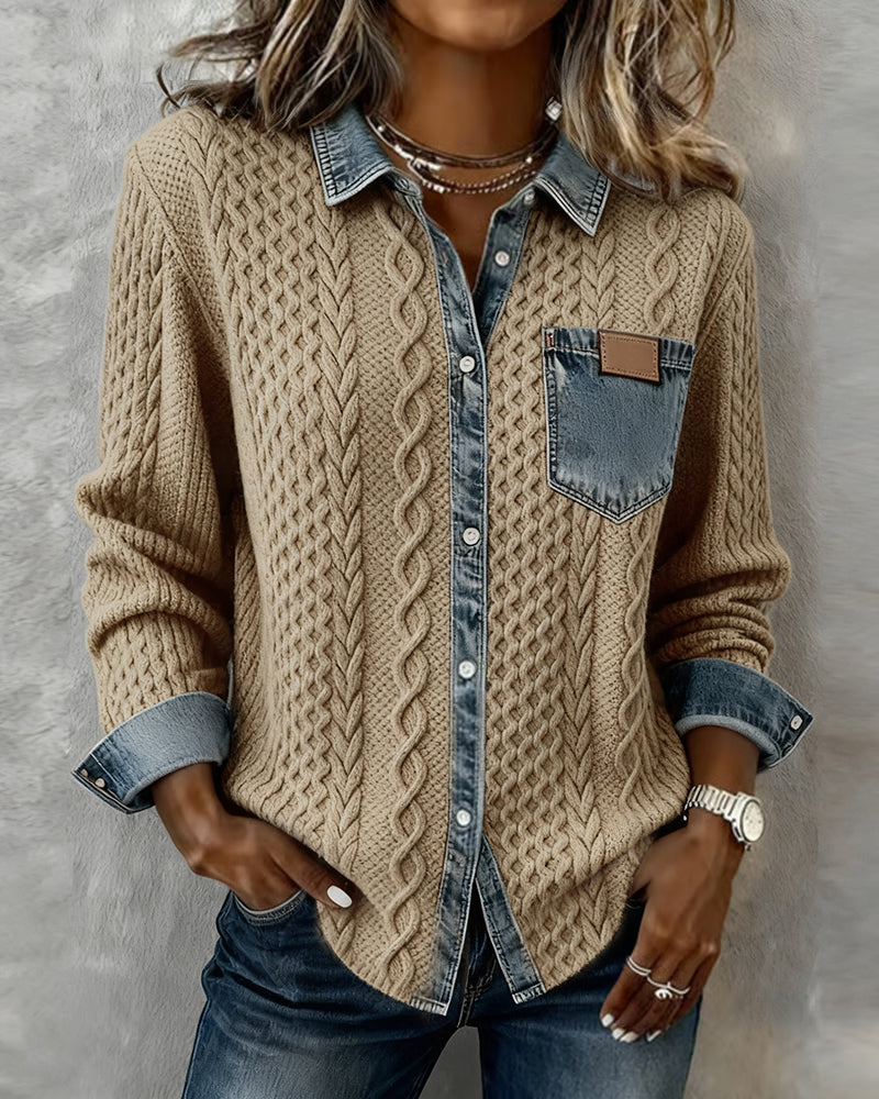 CAMISA MANGA LARGA CON PATCHWORK DENIM