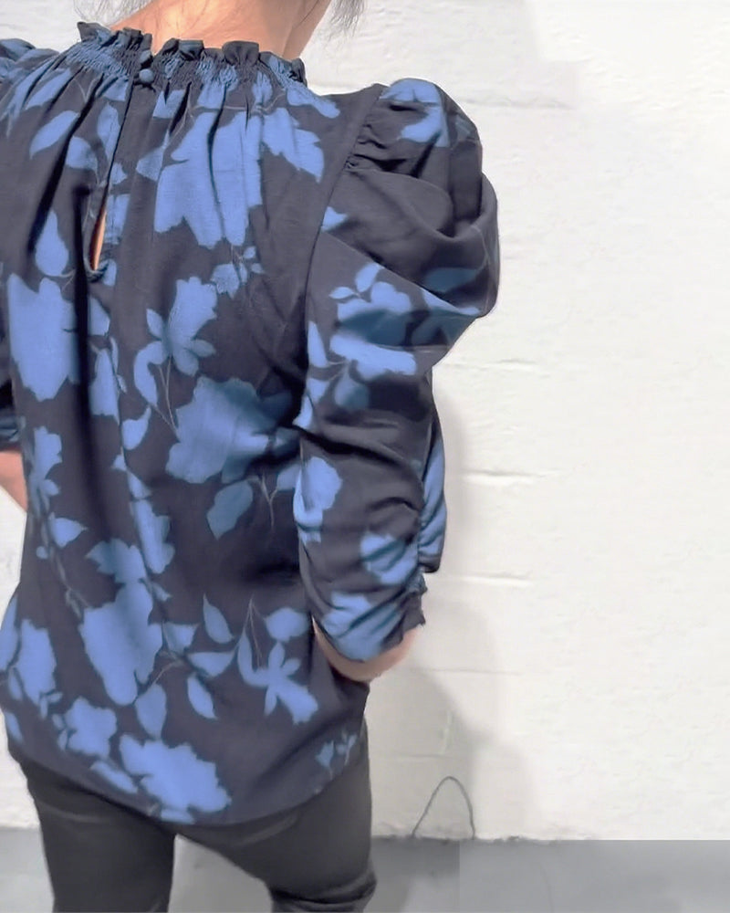 BLUSA MANGA ABULLONADA VOLANTE