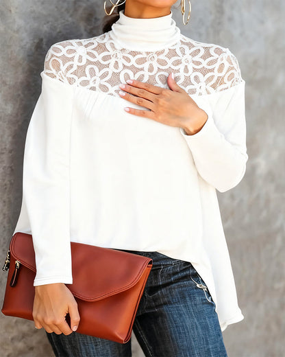 TOP CUELLO ALTO ENCAJE TRANSPARENTE DE PUNTO