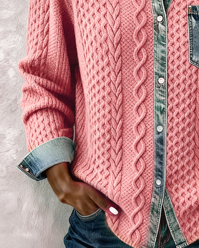 CAMISA MANGA LARGA CON PATCHWORK DENIM
