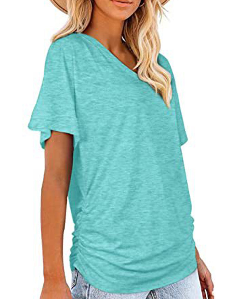 CAMISETA PLISADO LISO CUELLO DE V