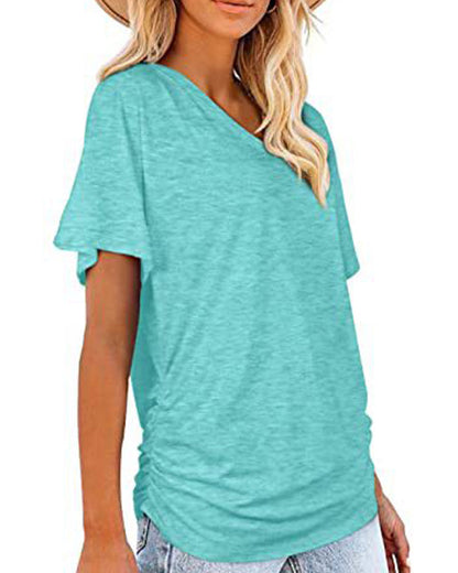 CAMISETA PLISADO LISO CUELLO DE V
