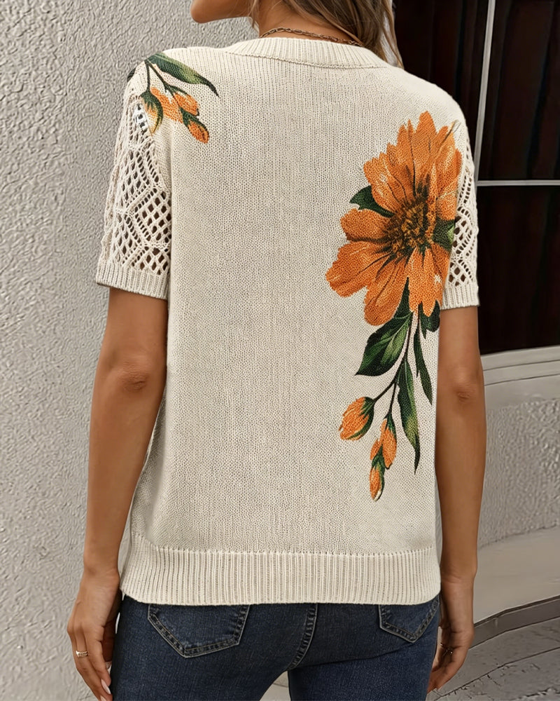 JERSEY CUELLO DE V DE PUNTO FLORAL