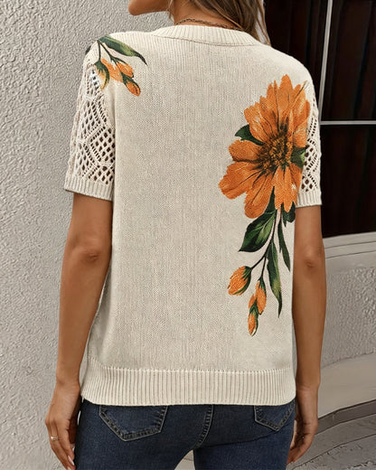 JERSEY CUELLO DE V DE PUNTO FLORAL