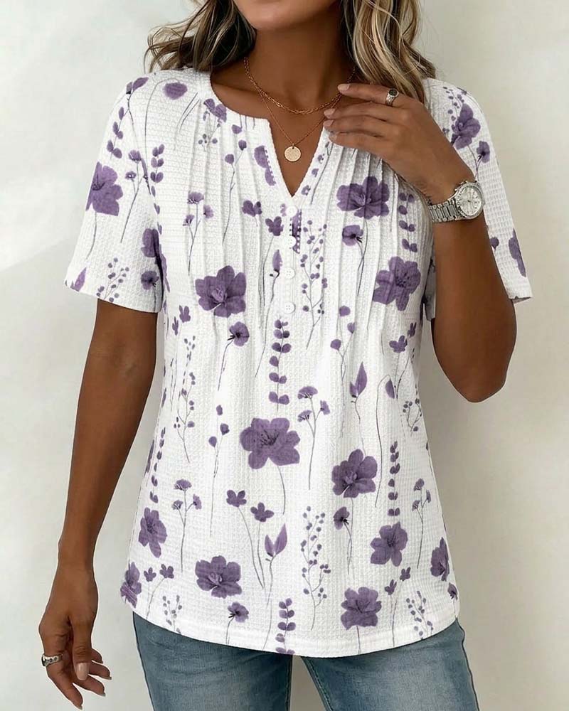 CAMISETA GOFRADO CUELLO DE V FLORAL