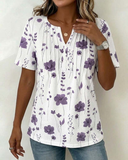 CAMISETA GOFRADO CUELLO DE V FLORAL