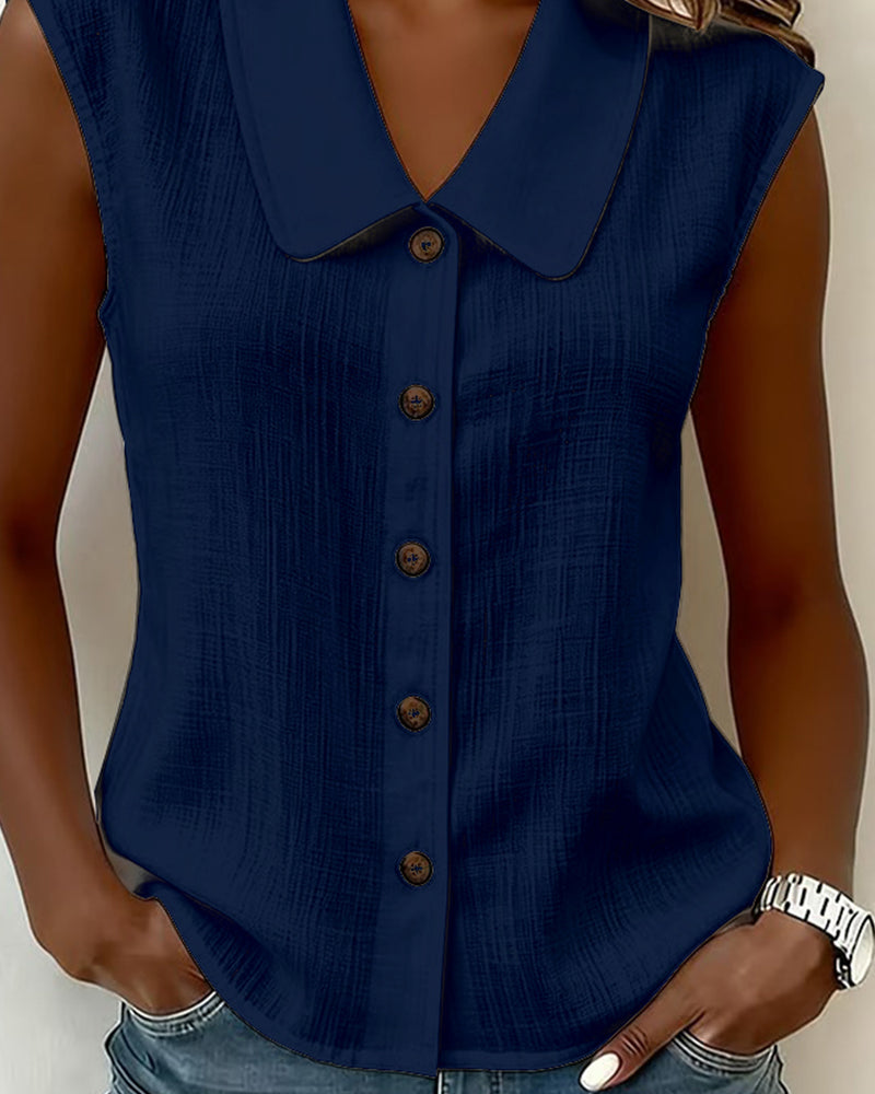 CAMISA SIN MANGAS CUELLO DE LINO Y ALGODÓN