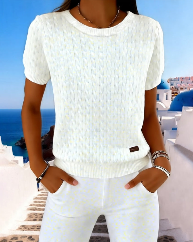 JERSEY CUELLO REDONDO MANGA CORTA LISA CASUAL