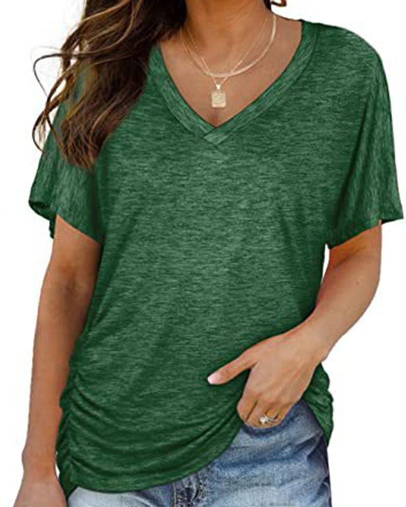 CAMISETA PLISADO LISO CUELLO DE V