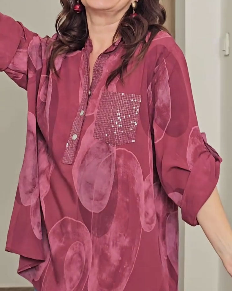 BLUSA ABOTONADA ESTAMPADA BOLSILLO