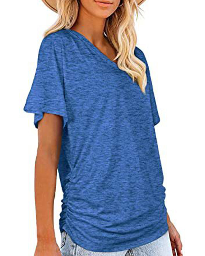 CAMISETA PLISADO LISO CUELLO DE V