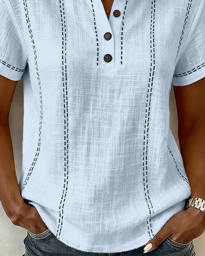 CAMISETA MODERNO CASUAL BOTÓN CUELLO DE V