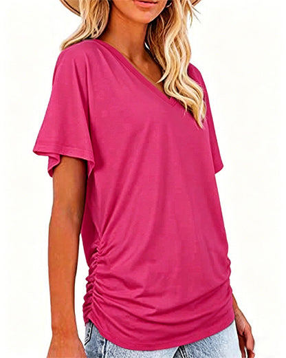 CAMISETA PLISADO LISO CUELLO DE V