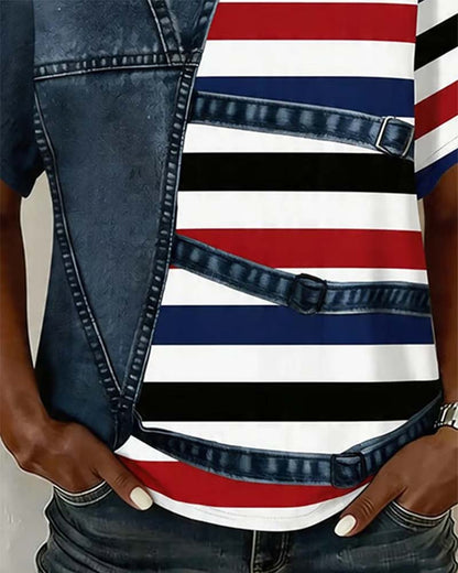 CAMISETA RAYAS PATCHWORK ESTAMPADO