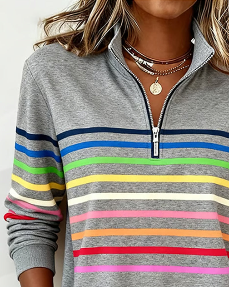 SUDADERA CON CUELLO CON CREMALLERA CON MITAD CON RAYAS ARCOÍRIS MODERNO