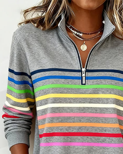 SUDADERA CON CUELLO CON CREMALLERA CON MITAD CON RAYAS ARCOÍRIS MODERNO