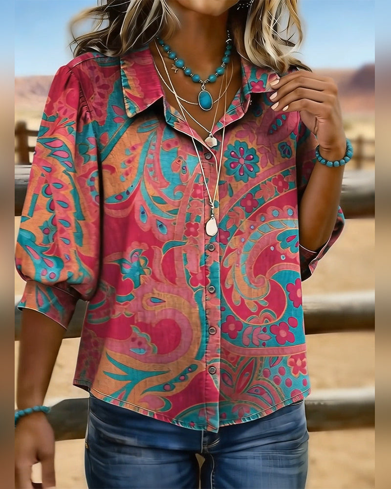 CAMISA MODERNO ESTAMPADA MANGA CORTA HOLGADO