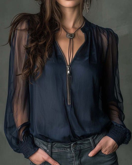 BLUSA MEDIA CREMALLERA PUNTO MANGAS-LARGAS