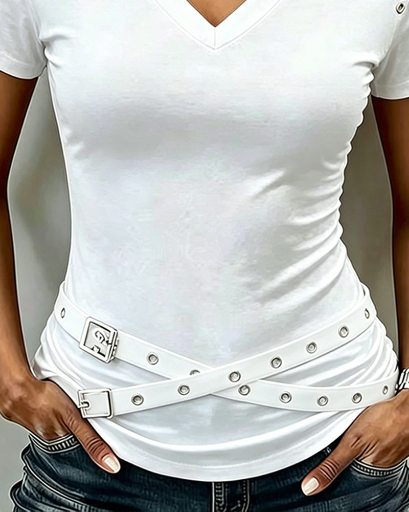 CAMISETA TIRA CRUZADA CALADO CORTE AJUSTADO