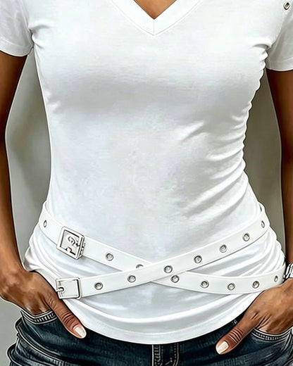 CAMISETA TIRA CRUZADA CALADO CORTE AJUSTADO