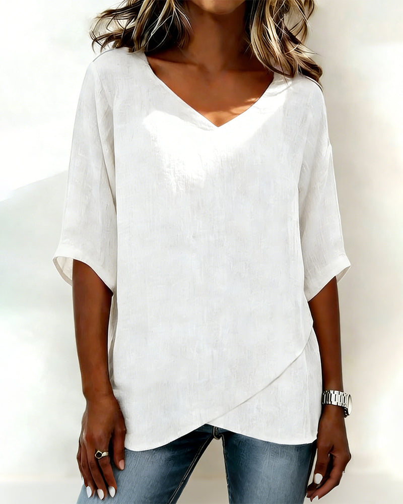 TOP BAJO ASIMÉTRICO LISO CUELLO DE V