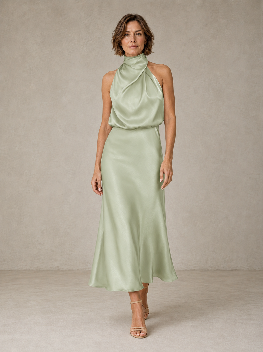 HARPER | VESTIDO DE NOCHE DE SATÉN CON CUELLO HALTER