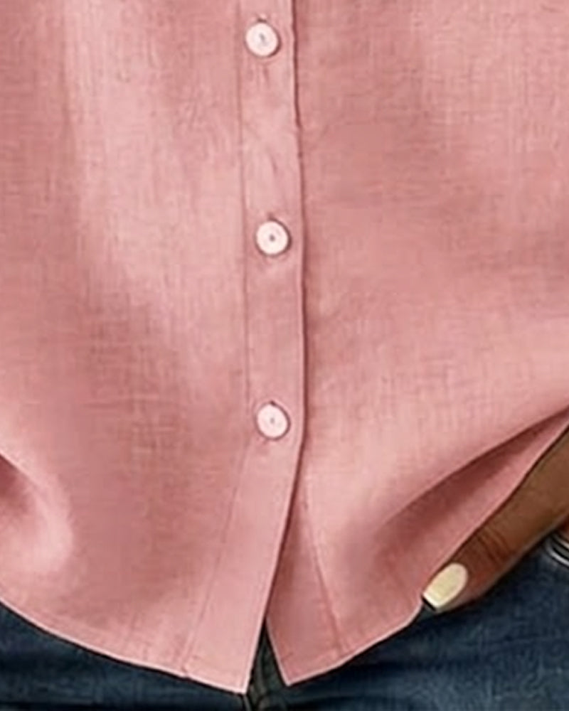 CAMISA CUELLO PETER PAN VOLANTE ALGODÓN Y LINO BOTONES DELANTEROS