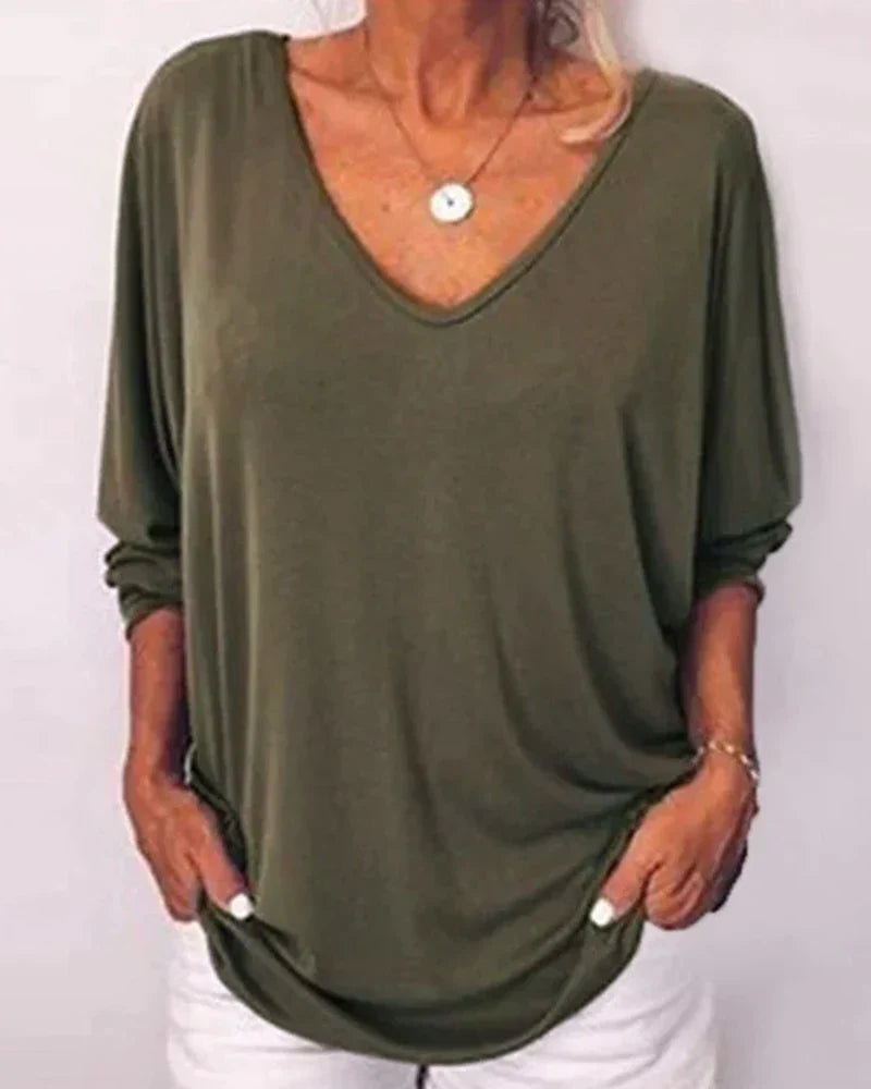 TOP CUELLO DE V ABOTONADO DE LA ESPALDA MANGAS 3/4