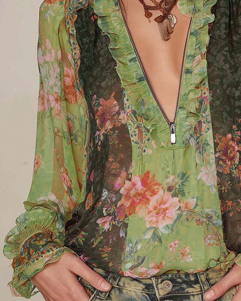 MEDIA CREMALLERA ESTAMPADO FLORAL BLUSA