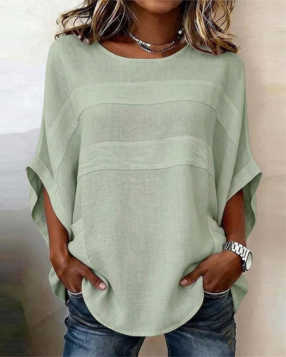 BLUSA 100% ALGODÓN MANGAS MURCIÉLAGO CORTE HOLGADO CUELLO REDONDO