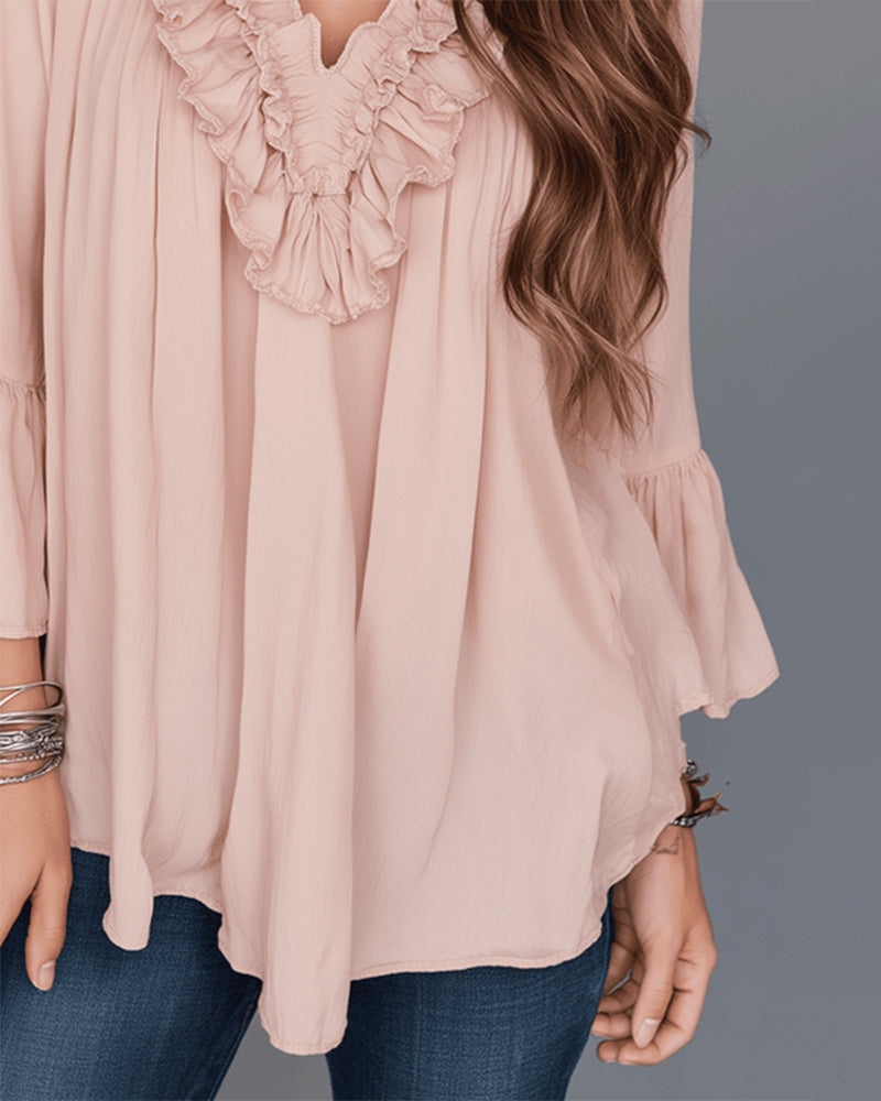 BLUSA ELEGANTE ESCOTE V VOLANTE