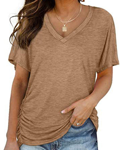 CAMISETA PLISADO LISO CUELLO DE V