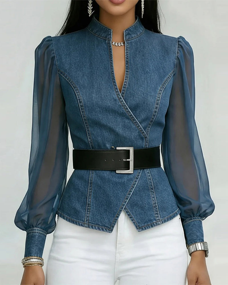 BLUSA ELEGANTE DE MALLA Y DENIM