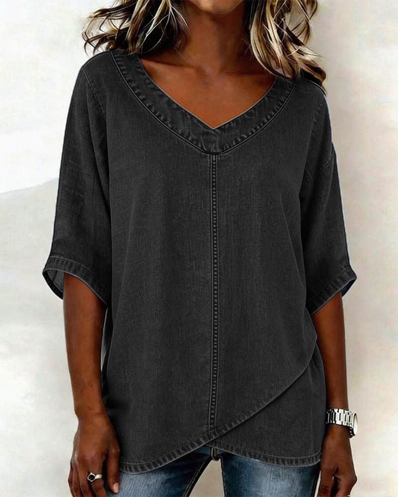 TOP CUELLO DE V CASUAL DENIM