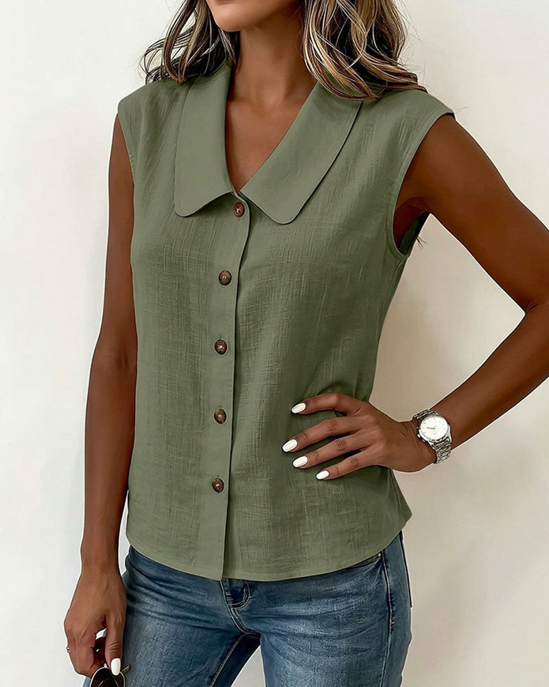CAMISA SIN MANGAS CUELLO DE LINO Y ALGODÓN